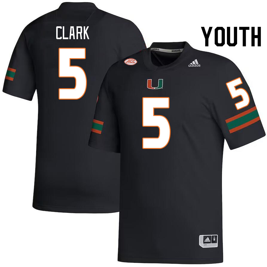 Youth #5 C.J. Clark Miami Hurricanes College Football Jerseys Stitched-Black